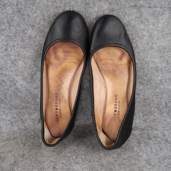 Lucky Brand Shoes Womens 8 Ballet Flats Black Leather Slip On Round Toe Classic - Picture 7 of 13